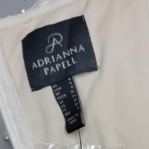 Adrianna Papell | Beaded Short Sleeve Tea Length Formal Dress - Picture 15 of 16